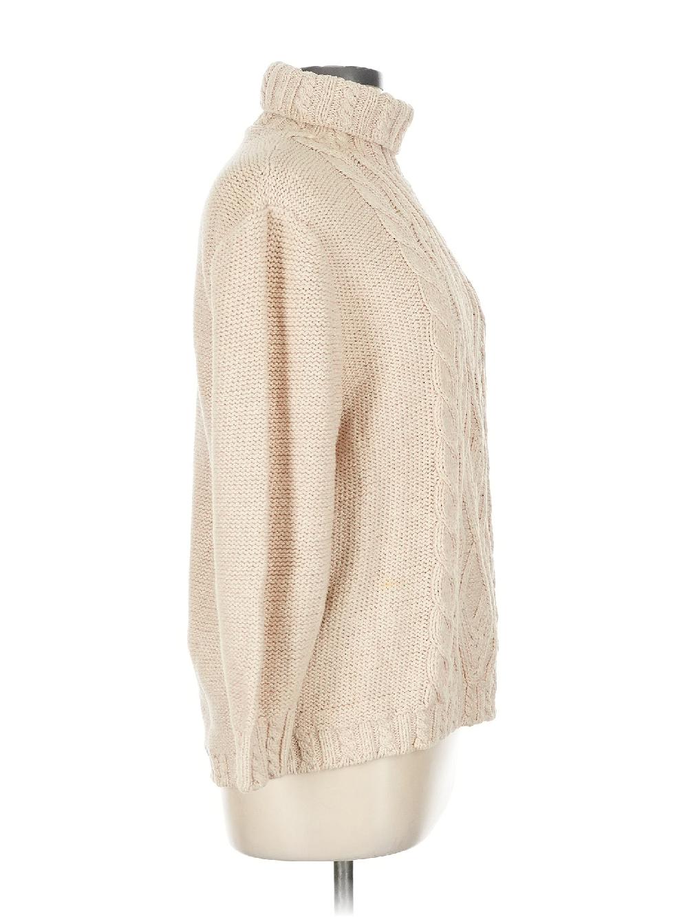 Lizsport 100% Cotton Tan Ivory Turtleneck Sweater Size L (petite) - 40% Off
