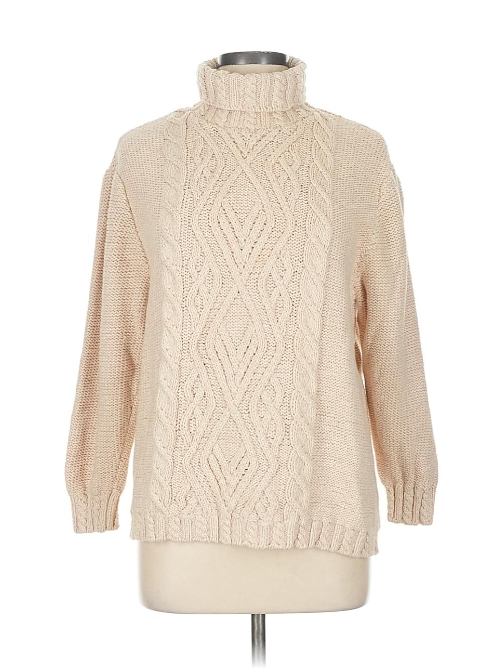 Lizsport 100% Cotton Tan Ivory Turtleneck Sweater Size L (petite) - 40% off