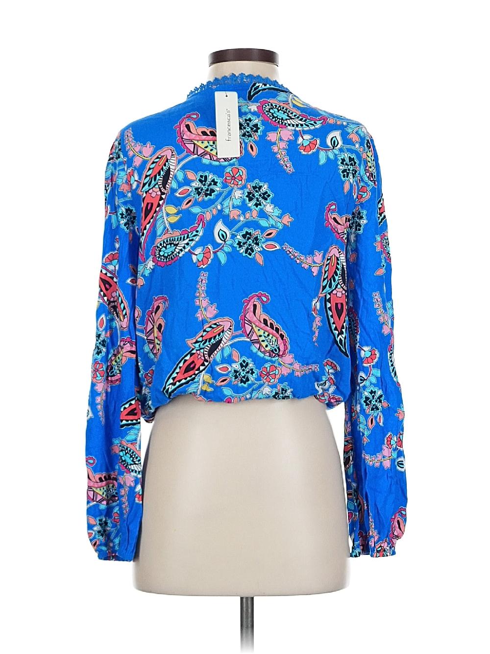 Mi Ami 100% Rayon Blue Long Sleeve Blouse Size S - 42% Off