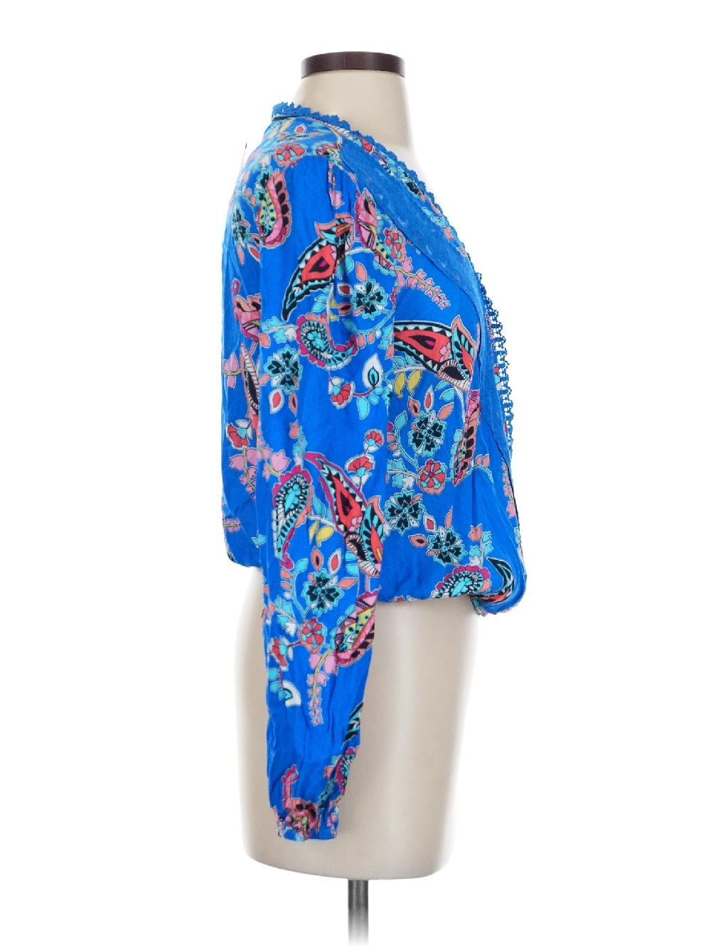 Mi Ami 100% Rayon Blue Long Sleeve Blouse Size S - 42% Off