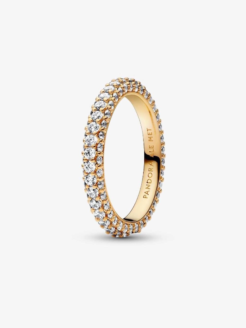 Pandora Gold Toned Women's Timeless Pave Single Row Ring One Size - 28% Off