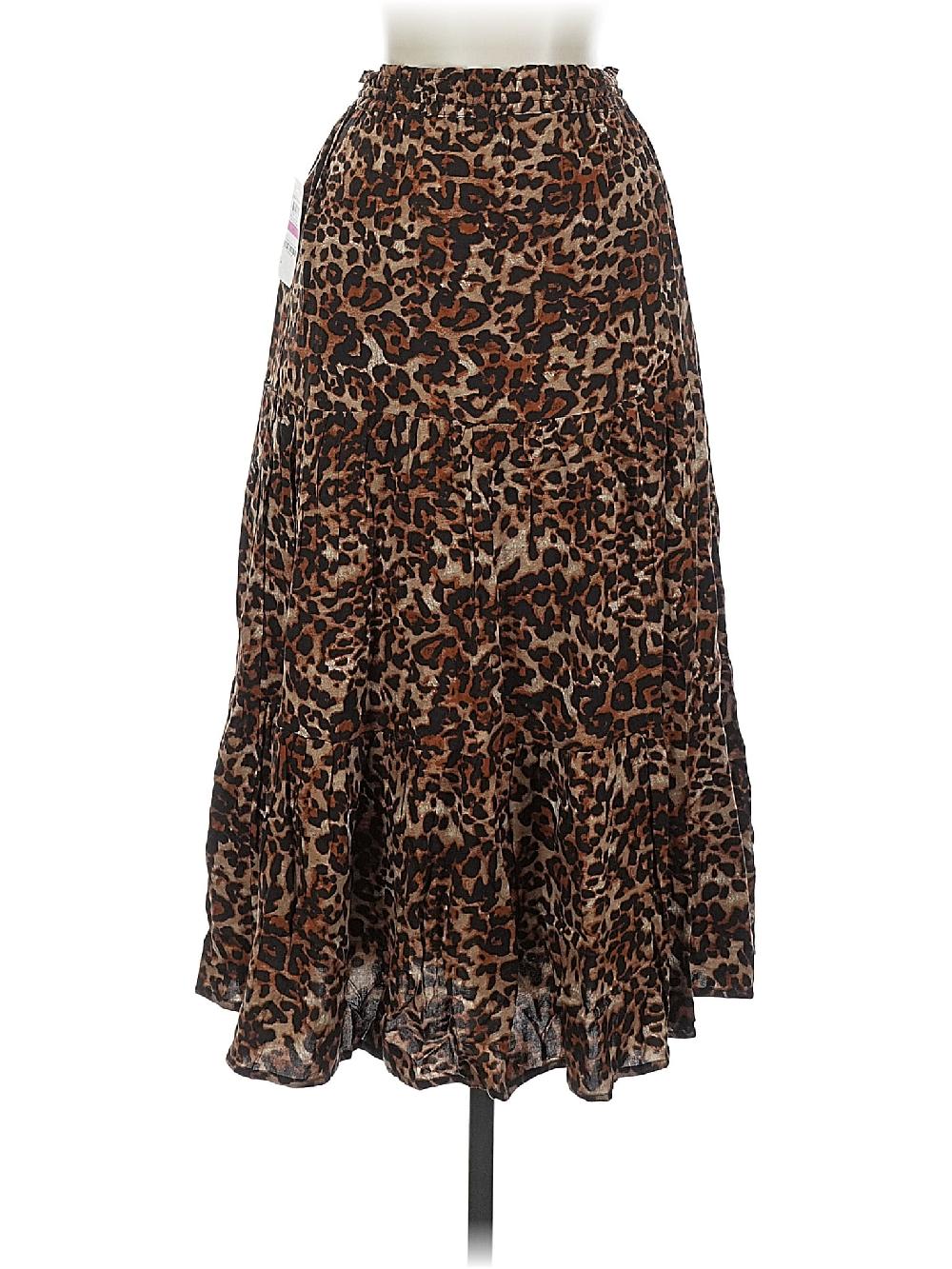Style&Co 100% Rayon Animal Print Brown Casual Skirt Size P (petite) - 55% Off