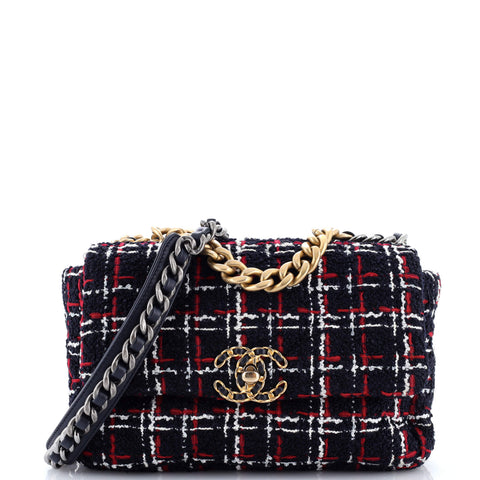 Chanel 19 Flap Bag Quilted Tweed Medium - Great | Item # 380948/6 / blue