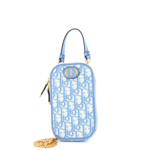 Christian Dior 30 Montaigne Phone Holder on Chain Oblique Canvas - Very Good | Item # 380849/1 / blue