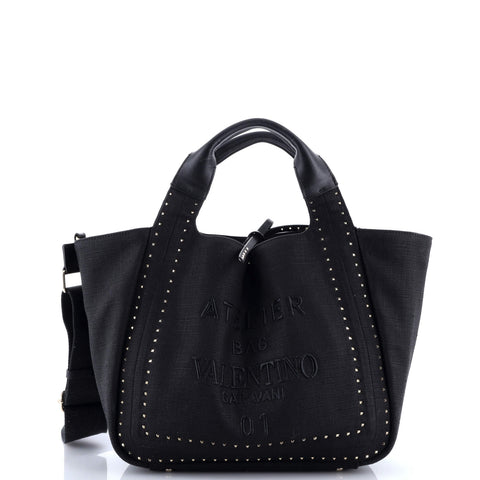 Valentino Garavani Atelier 01 Tote Studded Canvas Medium - Very Good | Item # 381056/1 / black