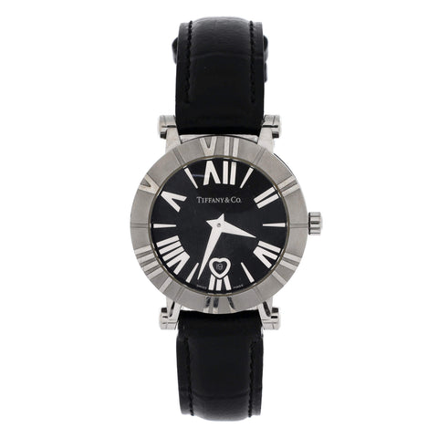 Tiffany u0026 Co. Atlas Dome Quartz Watch Stainless Steel with Leather 30 - Very Good | Item # 369177/1 / Black Tiffany u0026 Co. Atlas Dome Quartz Watch Stainless Steel with Leather 30 - Very Good | Item # 369177/1 / Black