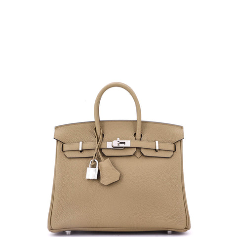 Hermes Birkin Handbag Beige Marfa Togo with Palladium Hardware 25 - Very Good | Item # 347519/37 / brown