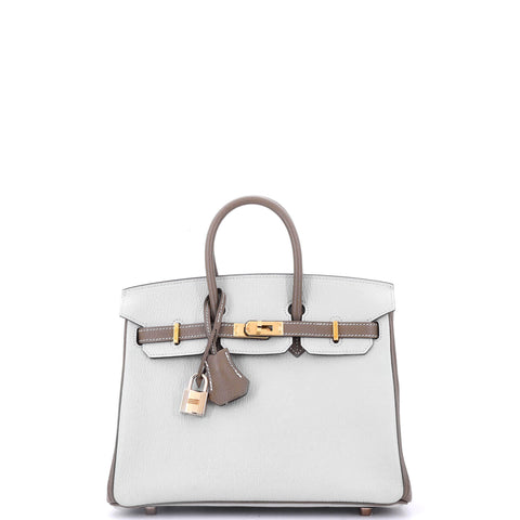 Hermes Birkin Handbag Bicolor Chevre Mysore with Rose Gold Hardware 25 - Great | Item # 354045/1 / gray