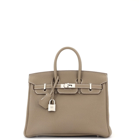 Hermes Birkin Handbag Grey Togo with Palladium Hardware 25 - Very Good | Item # 340171/101 / gray