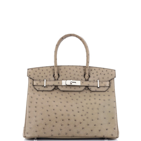 Hermes Birkin Handbag Mousse Ostrich with Palladium Hardware 30 - Very Good | Item # 302726/1 / brown