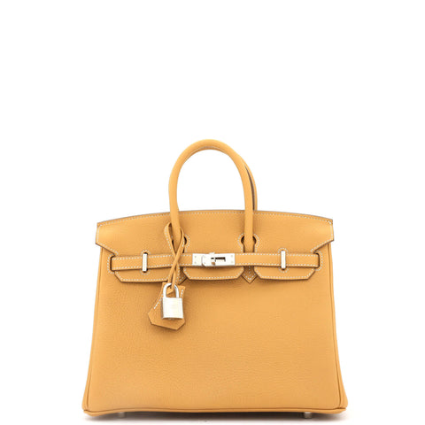 Hermes Birkin Handbag Natural Sable Togo with Palladium Hardware 25 - Great | Item # 339464/1 / brown