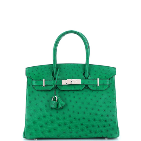 Hermes Birkin Handbag Vert Vertigo Ostrich with Palladium Hardware 30 - Great | Item # 298986/1 / green