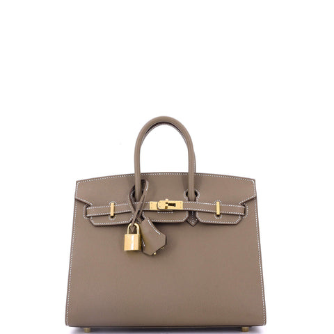 Hermes Birkin Sellier Bag Grey Epsom with Gold Hardware 25 - Great | Item # 349260/27 / gray