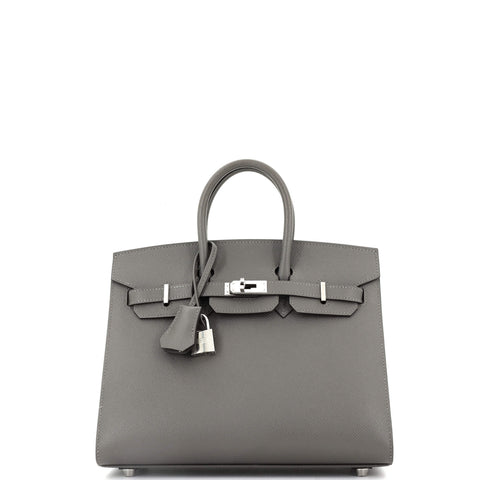Hermes Birkin Sellier Bag Grey Epsom with Palladium Hardware 25 - Very Good | Item # 342536/7 / gray