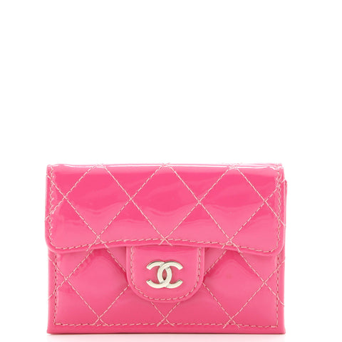 Chanel Classic Trifold Flap Wallet Quilted Patent Small - Great | Item # 343495/138 / pink