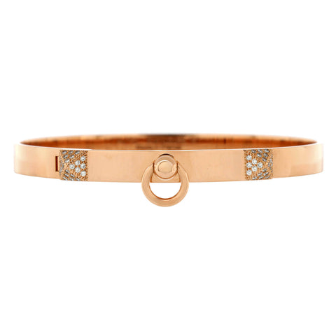 Hermes Collier de Chien Bracelet 18K Rose Gold with Pave Diamond Studs PM - Very Good | Item # 326015/17 / Rose Gold