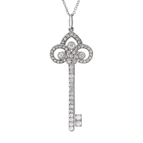 Tiffany u0026 Co. Fleur de Lis Key Pendant Necklace Platinum with Diamonds Large - Very Good | Item # 331673/6 / silver