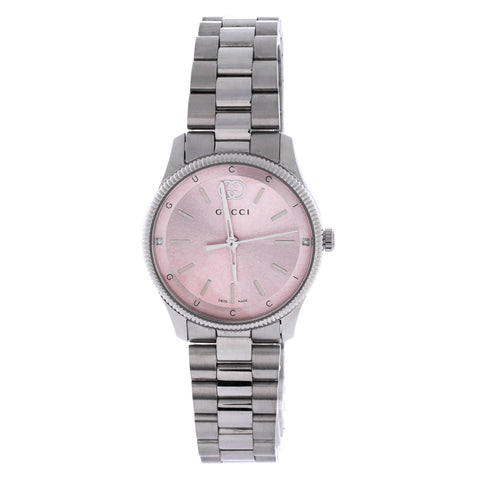 Gucci G-Timeless Quartz Watch Stainless Steel with Diamond Markers 29 - Excellent | Item # 376187/1 / Pink