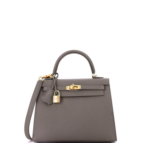 Hermes Kelly Handbag Grey Epsom with Gold Hardware 25 - Very Good | Item # 347451/1 / gray