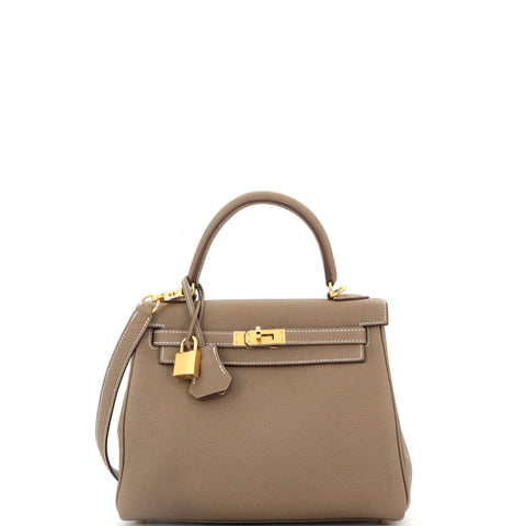 Hermes Kelly Handbag Grey Togo with Gold Hardware 25 - Great | Item # 343298/3 / gray