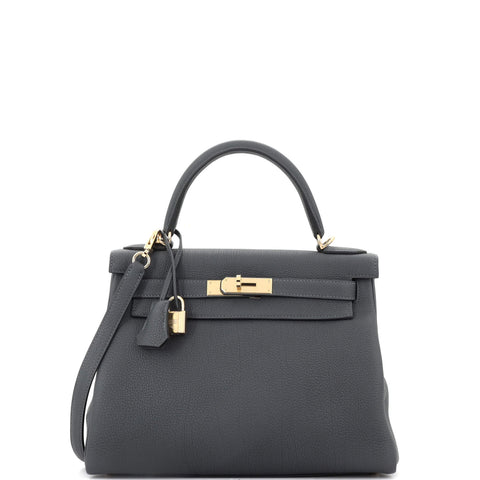 Hermes Kelly Handbag Grey Togo with Permabrass Hardware 28 - Great | Item # 343495/77 / gray