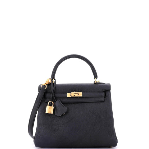 Hermes Kelly Handbag Noir Togo with Gold Hardware 25 - Great | Item # 353260/145 / black