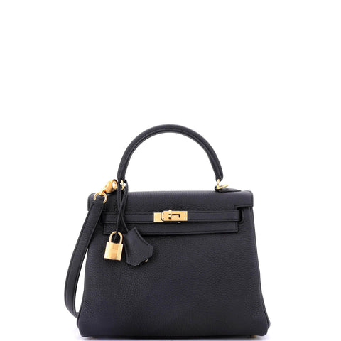 Hermes Kelly Handbag Noir Togo with Gold Hardware 25 - Very Good | Item # 353260/180 / black