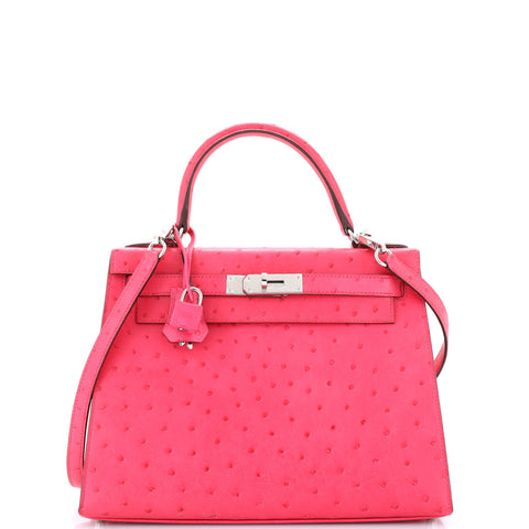 Hermes Kelly Handbag Rose Tyrien Ostrich with Palladium Hardware 28 - Great | Item # 316235/1 / pink