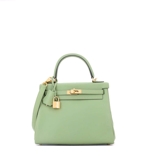 Hermes Kelly Handbag Vert Criquet Evercolor with Gold Hardware 25 - Very Good | Item # 377313/2 / green