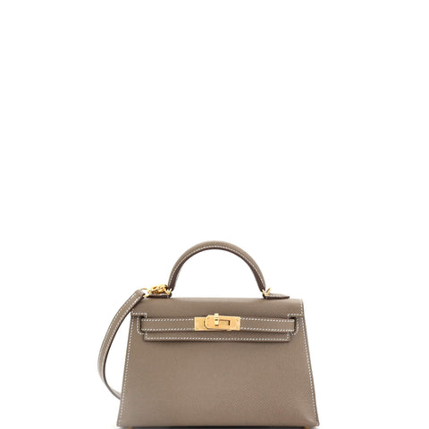 Hermes Kelly Mini II Bag Grey Epsom with Gold Hardware 20 - Excellent | Item # 351797/65 / gray