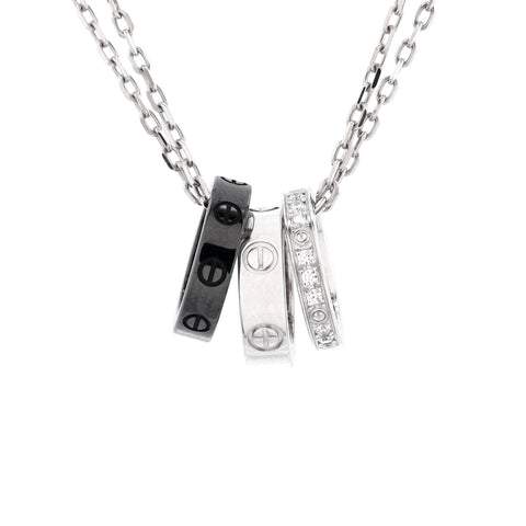 Cartier Love 3 Ring Pendant Necklace 18K White Gold and Ceramic with Diamonds - Great | Item # 358724/19 / White Gold