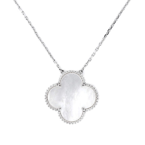 Van Cleef u0026 Arpels Magic Alhambra Pendant Necklace 18K White Gold and Mother of Pearl - Excellent | Item # 350241/36 / White Gold