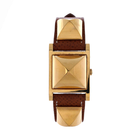 Hermes Medor Quartz Watch Plated Metal and Leather 23 - Very Good | Item # 375872/1 / White