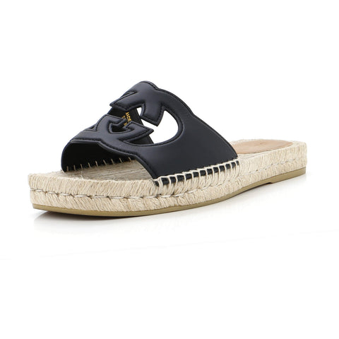 Gucci Men's Interlocking G Cut-Out Espadrille Slide Sandals Leather - Very Good | Item # 304269/2 / black Gucci Men's Interlocking G Cut-Out Espadrille Slide Sandals Leather - Very Good | Item # 304269/2 / black