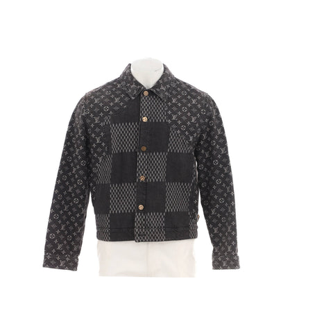 Louis Vuitton Men's Nigo Button Up Jacket Giant Damier Waves Monogram Denim - Very Good | Item # 367643/1 / gray