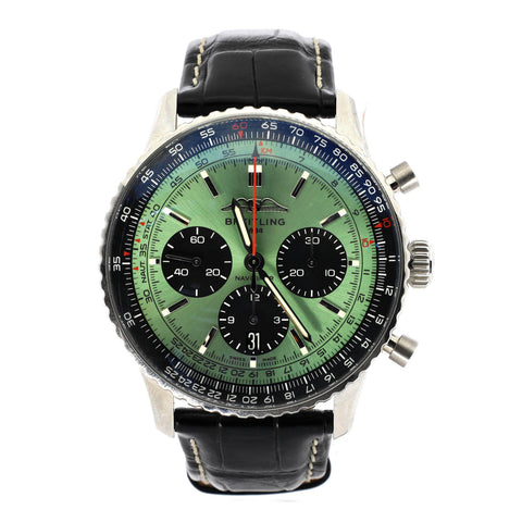 Breitling Navitimer B01 Chronograph Automatic Watch Stainless Steel and Alligator 43 - Great | Item # 356346/2 / Green