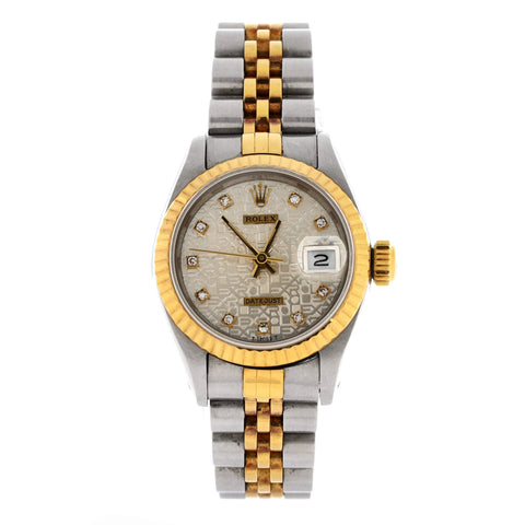 Rolex Oyster Perpetual Datejust Automatic Watch Stainless Steel and Yellow Gold with Diamond Markers 26 - Good | Item # 347568/14 / Silver