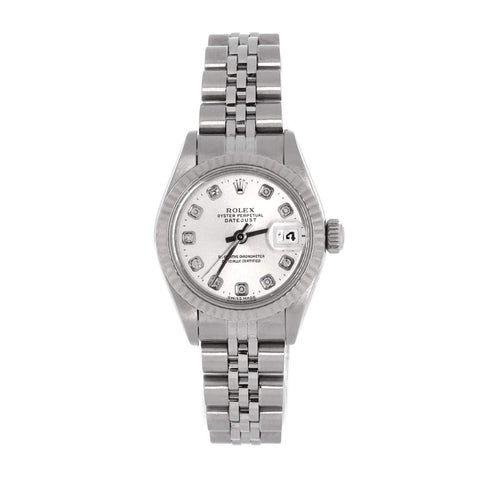 Rolex Oyster Perpetual Datejust Automatic Watch Stainless Steel and White Gold with Diamond Markers 26 - Very Good | Item # 344621/40 / Silver