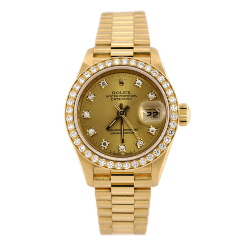 Rolex Oyster Perpetual President Datejust Automatic Watch Yellow Gold with Diamond Bezel and Markers 26 - Very Good | Item # 347568/11 / Yellow Gold