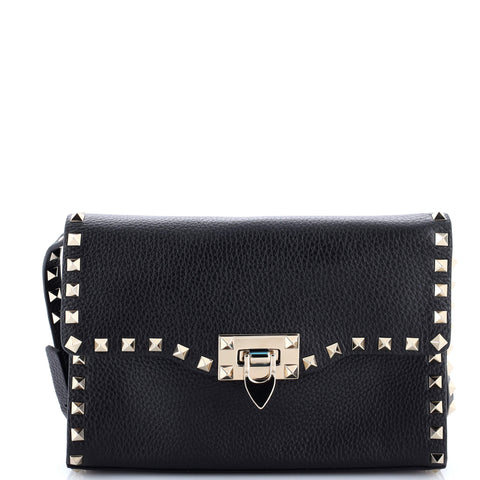 Valentino Garavani Rockstud Flip Lock Flap Bag Leather Medium - Very Good | Item # 381278/2 / black