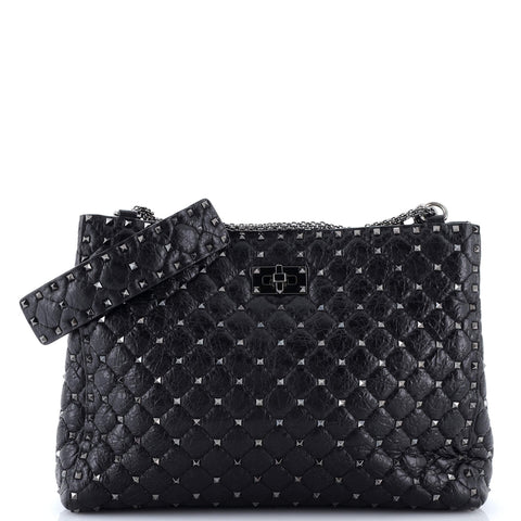 Valentino Garavani Rockstud Spike Chain Tote Quilted Leather Large - Very Good | Item # 381240/1 / black