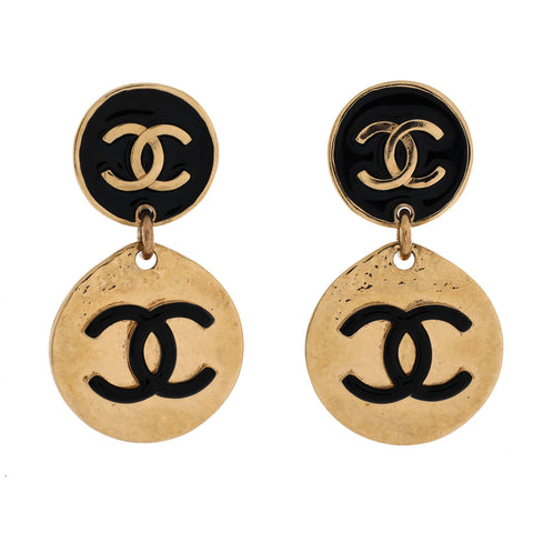 Chanel Round CC Drop Earrings Metal with Enamel - Excellent | Item # 363666/1 / black