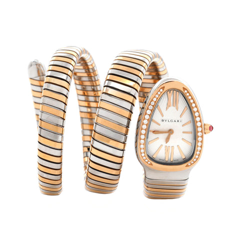 Bvlgari Serpenti Tubogas Double Spiral Quartz Watch Stainless Steel and Rose Gold with Diamond Bezel 23 - Great | Item # 369189/1 / White Bvlgari Serpenti Tubogas Double Spiral Quartz Watch Stainless Steel and Rose Gold with Diamond Bezel 23 - Great | Item # 369189/1 / White