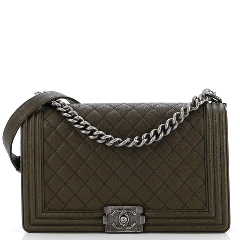 Chanel So Black Boy Flap Bag Quilted Caviar New Medium - Very Good | Item # 300854/2 / green