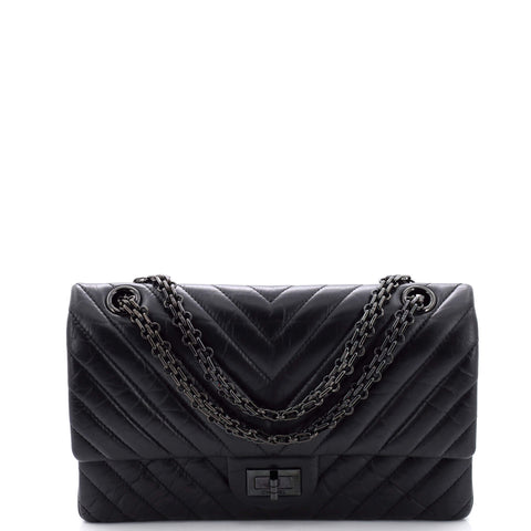 Chanel So Black Reissue 2.55 Flap Bag Chevron Aged Calfskin 225 - Great | Item # 297115/1 / black