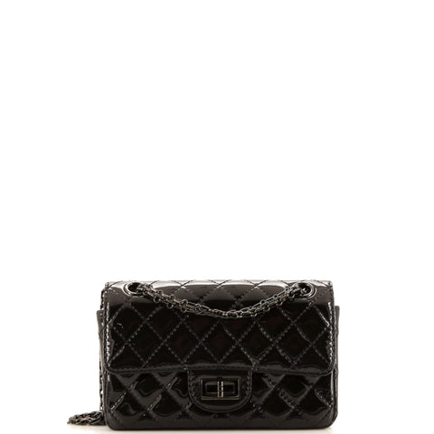 Chanel So Black Reissue 2.55 Flap Bag Quilted Patent Mini - Great | Item # 297714/3 / black