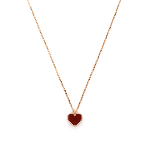Van Cleef u0026 Arpels Sweet Alhambra Heart Pendant Necklace 18K Rose Gold and Carnelian - Excellent | Item # 379759/3 / Rose Gold
