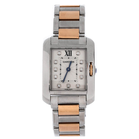 Cartier Tank Anglaise Quartz Watch Stainless Steel and Rose Gold with Diamond Markers 23 - Very Good | Item # 349987/2 / Neutral Cartier Tank Anglaise Quartz Watch Stainless Steel and Rose Gold with Diamond Markers 23 - Very Good | Item # 349987/2 / Neutral