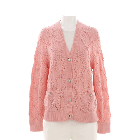 Chanel Women's CC Heart Button V-Neck Cardigan Cashmere Blend - Great | Item # 323436/1 / pink