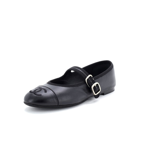 Chanel Women's CC Mary Jane Flats Embroidered Leather - Very Good | Item # 366099/1 / black